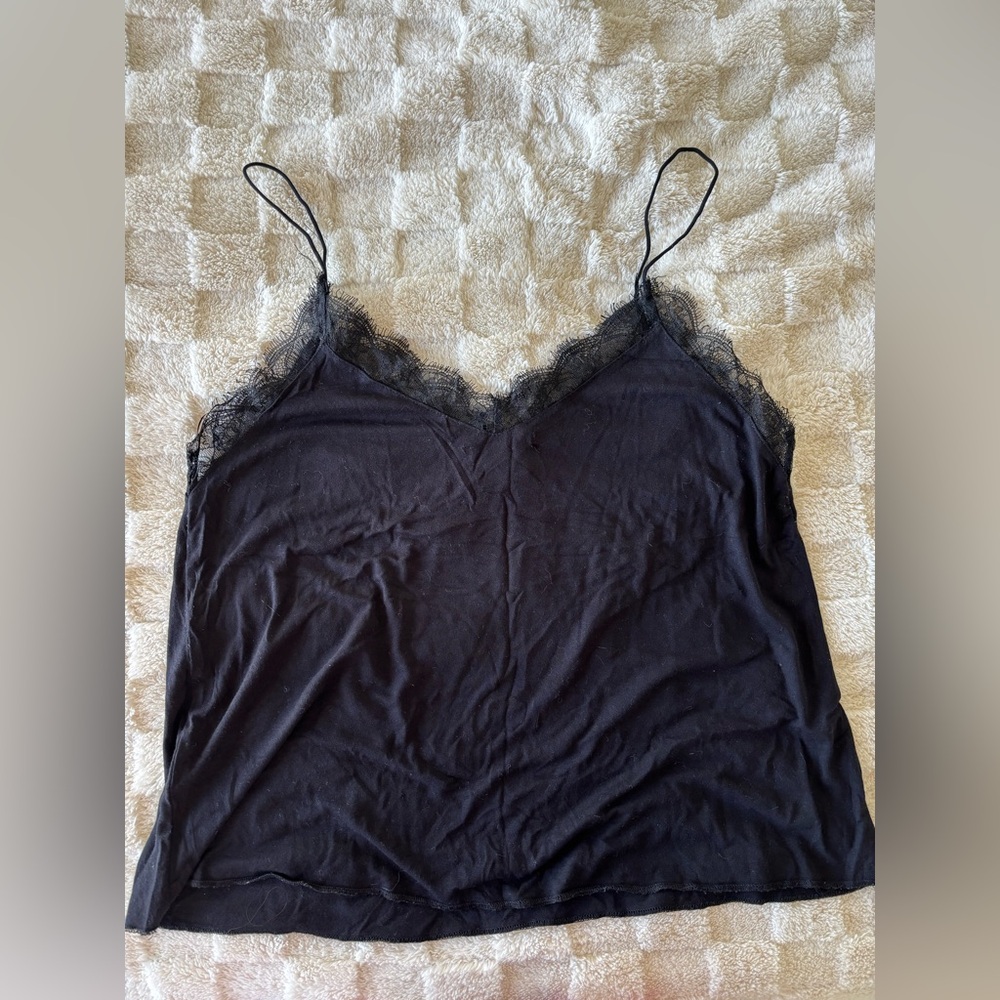 Black Lace Trim Tank Top